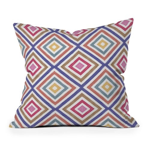 Emanuela Carratoni Colorful Painted Geometry Outdoor Throw Pillow