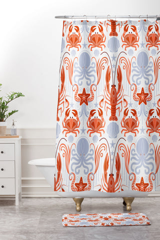 Emanuela Carratoni Crustacean Symphony Shower Curtain And Mat