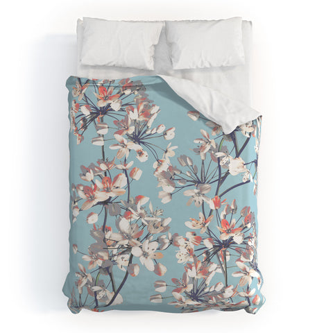 Emanuela Carratoni Delicate Flowers Pattern on Light Blue Duvet Cover