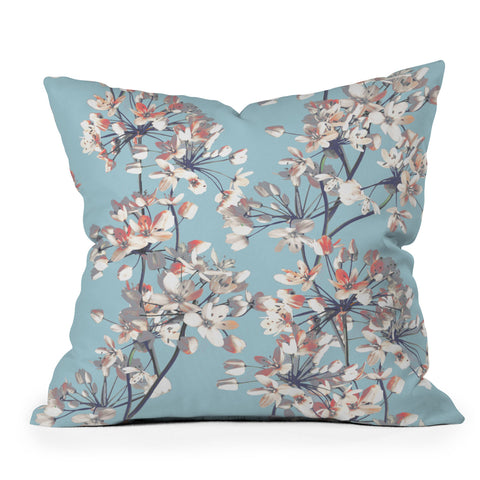 Emanuela Carratoni Delicate Flowers Pattern on Light Blue Outdoor Throw Pillow