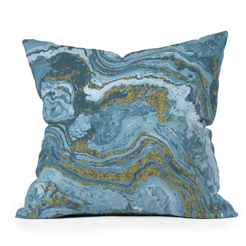 Emanuela Carratoni Gold Waves on Blue Outdoor Throw Pillow