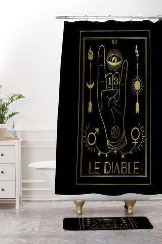 Emanuela Carratoni Le Diable or The Devil Tarot Gold Shower Curtain And Mat