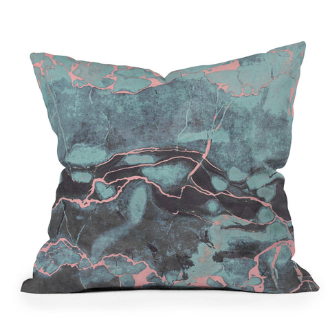 Emanuela Carratoni Light Blue and Blush Marble Outdoor Throw Pillow