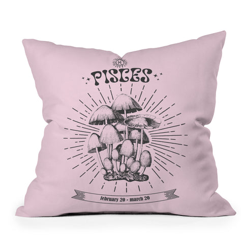 Emanuela Carratoni Mushrooms Zodiac Pisces Outdoor Throw Pillow