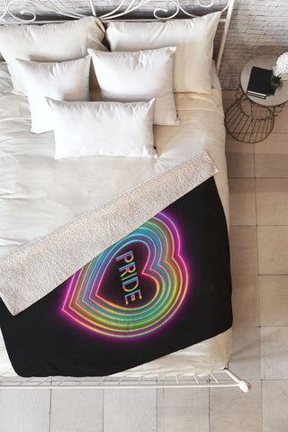 Emanuela Carratoni Neon Pride Heart Fleece Throw Blanket