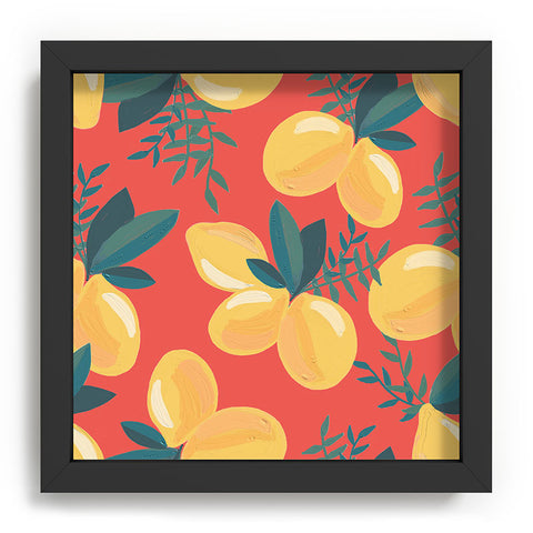 Emanuela Carratoni Painted Lemons on Red Recessed Framing Square