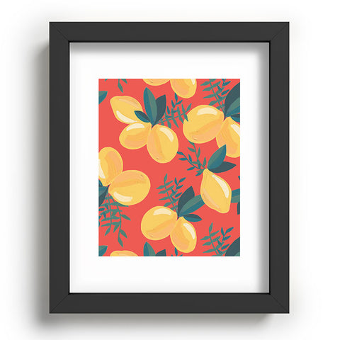 Emanuela Carratoni Painted Lemons on Red Recessed Framing Rectangle