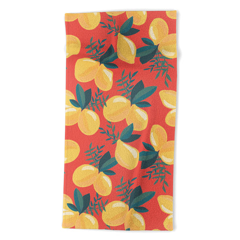 Emanuela Carratoni Painted Lemons on Red Beach Towel