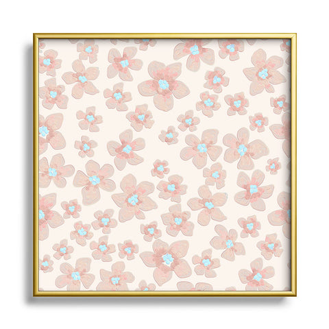 Emanuela Carratoni Pale Pink Painted Flowers Square Metal Framed Art Print