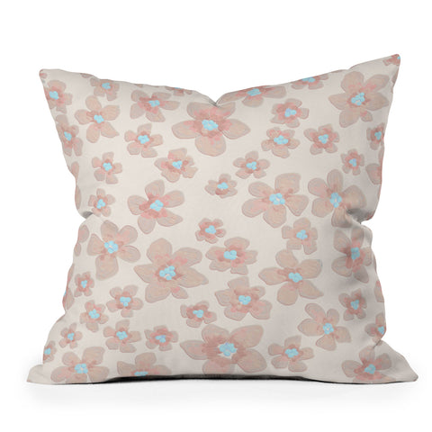 Emanuela Carratoni Pale Pink Painted Flowers Outdoor Throw Pillow