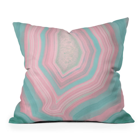 Emanuela Carratoni Pink and Teal Agate Outdoor Throw Pillow