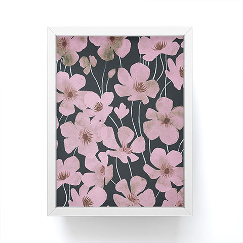 Emanuela Carratoni Pink Flowers on Blue Framed Mini Art Print