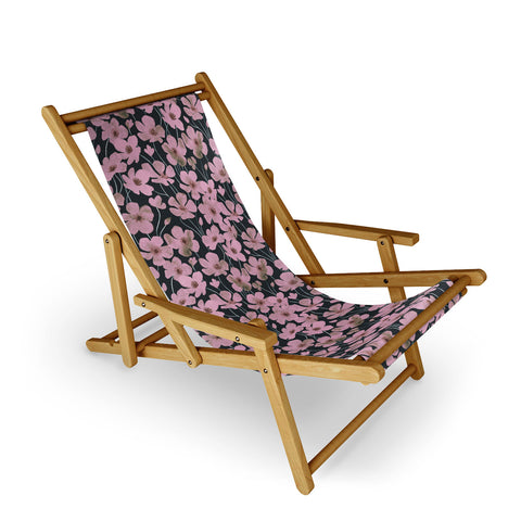 Emanuela Carratoni Pink Flowers on Blue Sling Chair