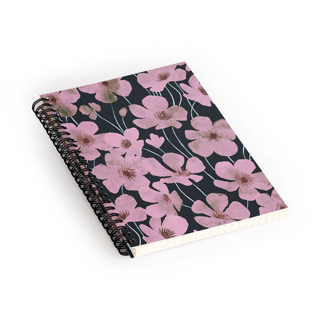 Emanuela Carratoni Pink Flowers on Blue Spiral Notebook