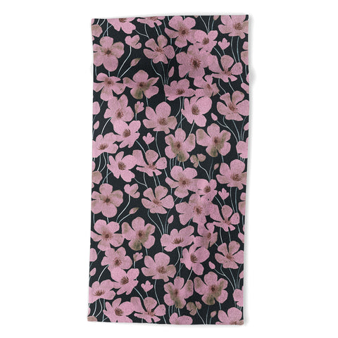 Emanuela Carratoni Pink Flowers on Blue Beach Towel