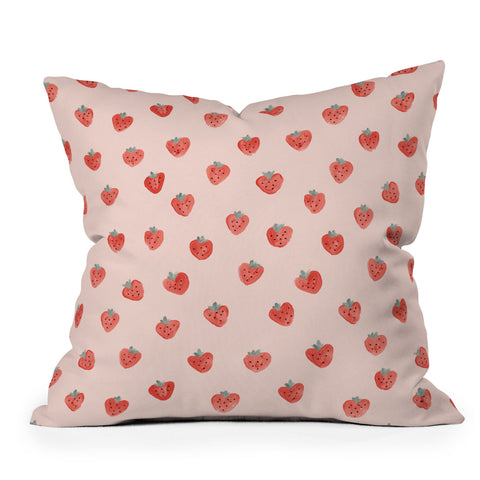 Emanuela Carratoni Strawberries on Pink Outdoor Throw Pillow