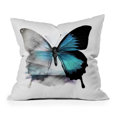Emanuela Carratoni The Blue Butterfly Outdoor Throw Pillow
