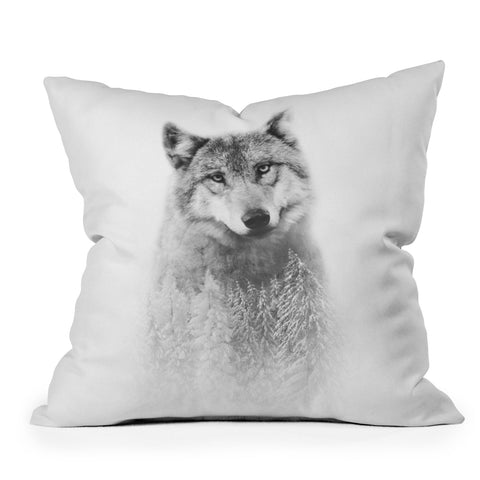 Emanuela Carratoni The Wolf and the Forest Outdoor Throw Pillow