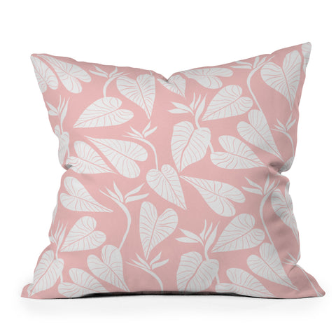 Emanuela Carratoni Tropical Leaves on Pink Outdoor Throw Pillow