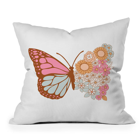 Emanuela Carratoni Vintage Floral Butterfly Throw Pillow