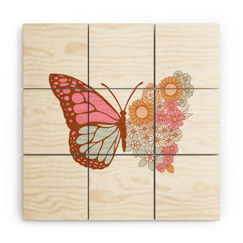 Emanuela Carratoni Vintage Floral Butterfly Wood Wall Mural