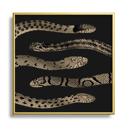 Emanuela Carratoni Vintage Golden Snakes Square Metal Framed Art Print