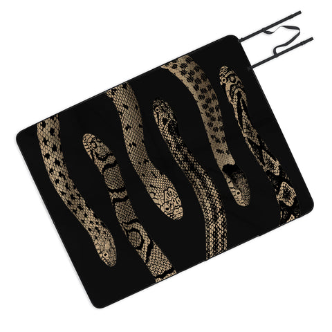 Emanuela Carratoni Vintage Golden Snakes Picnic Blanket