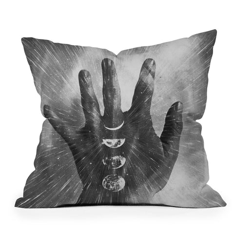 Emanuela Carratoni Vintage Moon on Black Hand Outdoor Throw Pillow