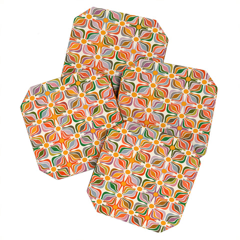 evamatise Abstract Flowers Summer Holiday Coaster Set