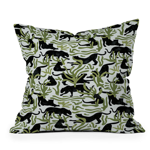 evamatise Abstract Wild Cats and Plants Outdoor Throw Pillow