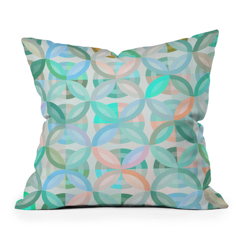 evamatise Geometric Shapes in Vibrant Greens Outdoor Throw Pillow