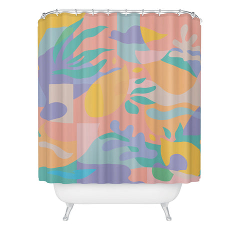 evamatise Lemons in Amalfi Abstract shapes Shower Curtain