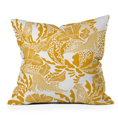 evamatise Surreal Jungle in Bright Yellow Outdoor Throw Pillow
