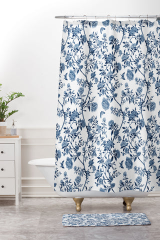 Evanjelina & Co Chinoiserie Classic Blue Shower Curtain And Mat