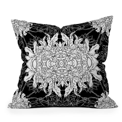 Evgenia Chuvardina Flowers black and white Outdoor Throw Pillow