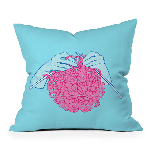 Evgenia Chuvardina Knitting a brain Outdoor Throw Pillow