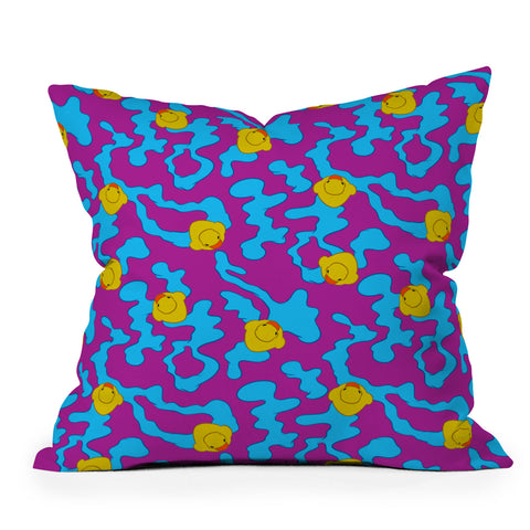Evgenia Chuvardina Rubber ducks on purple Outdoor Throw Pillow