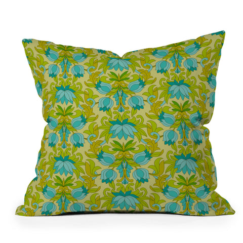 Eyestigmatic Design Turquoise and Green Leaves 1960s Outdoor Throw Pillow