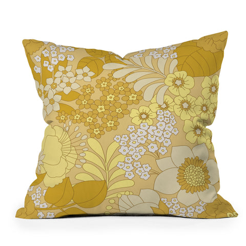 Eyestigmatic Design Yellow Ivory Brown Retro Floral Outdoor Throw Pillow