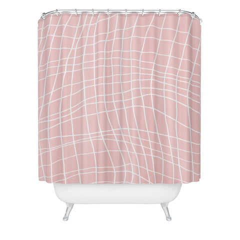 Fimbis Wavy Blush Grid Shower Curtain