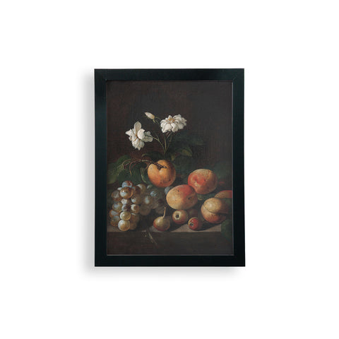 Fine Art Still Life Fruit White Roses Limited Edition 9x12 Framed Poster
