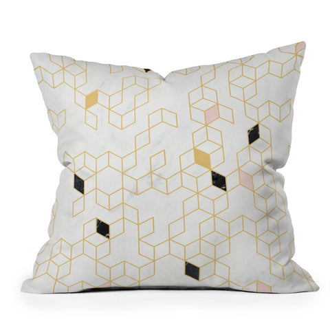Florent Bodart Gold and Marble Keziah Scandinavian Pattern Outdoor Throw Pillow