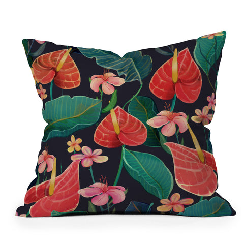 Francisco Fonseca red flowers Outdoor Throw Pillow