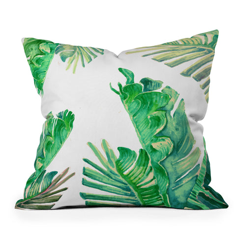 Francisco Fonseca tropical watercolor leaves Outdoor Throw Pillow