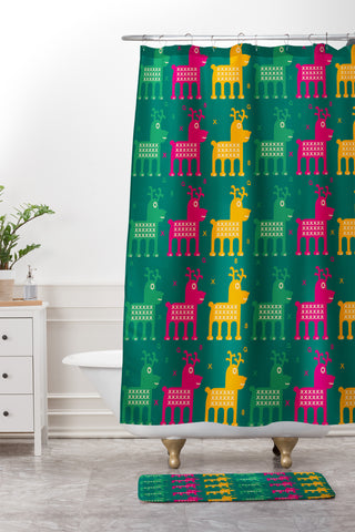 Gabriela Larios Reindeers Shower Curtain And Mat