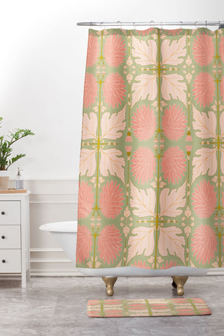 Gabriela Simon Art Nouveau Bohemian Peach Shower Curtain And Mat