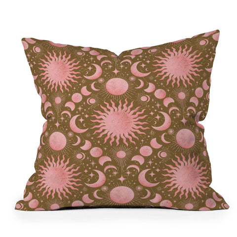 Gabriela Simon Dusty Pink Boho Celestial Outdoor Throw Pillow
