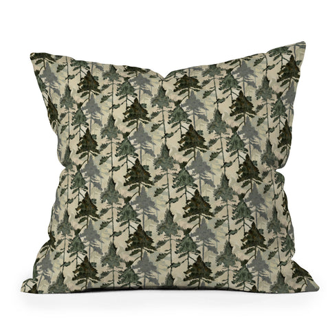 Gabriela Simon Enchanted Watercolor Pine Forest Throw Pillow