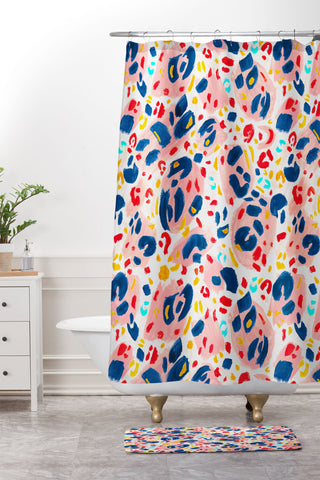 Gabriela Simon Painted Abstract Leopard Print Shower Curtain And Mat