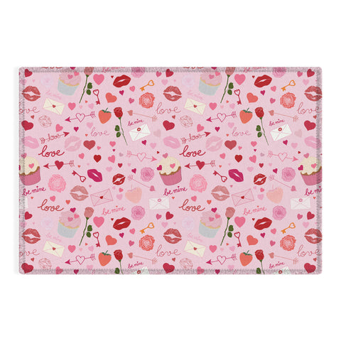 Gabriela Simon Pink valentines Day with Kisses Outdoor Rug